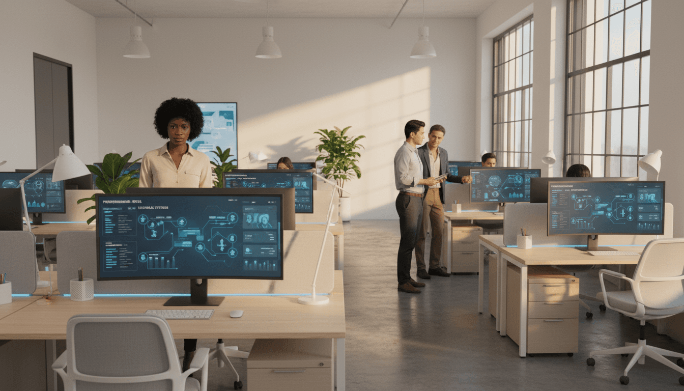 Modern open office with flexible workstations and natural light