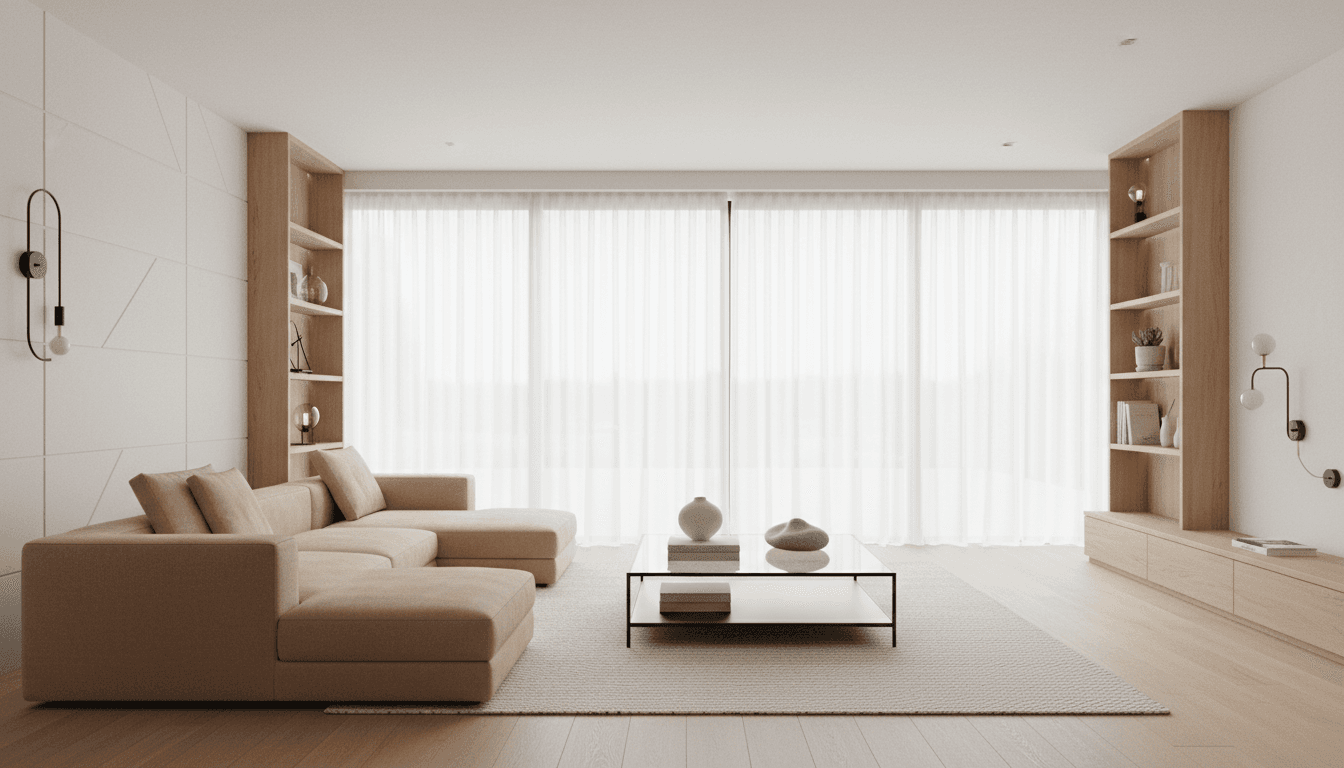 Modern living room designed by LALIC INTERIOR DESIGNS with neutral palette and natural light